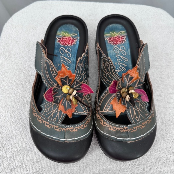 Elite by Corkys Womens Fern Clogs 8 Blue Black Open Back Closed Toe - Picture 3 of 10